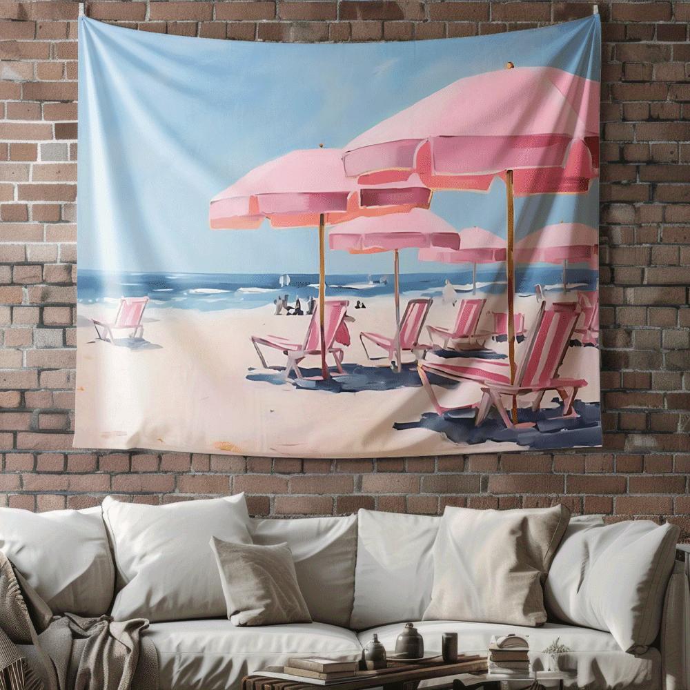 

Beach chairs and sun umbrellas Digital printing polyester wall tapestry suitable for use in living rooms bedrooms bars and party 74x94cm(29x37in)