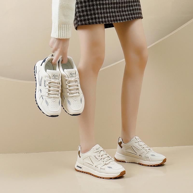 Women's Leather Surface Running Shoes, Spring 2026 - Versatile Casual & Athletic Footwear, Forrest Gump Style, Dad Shoe Design.