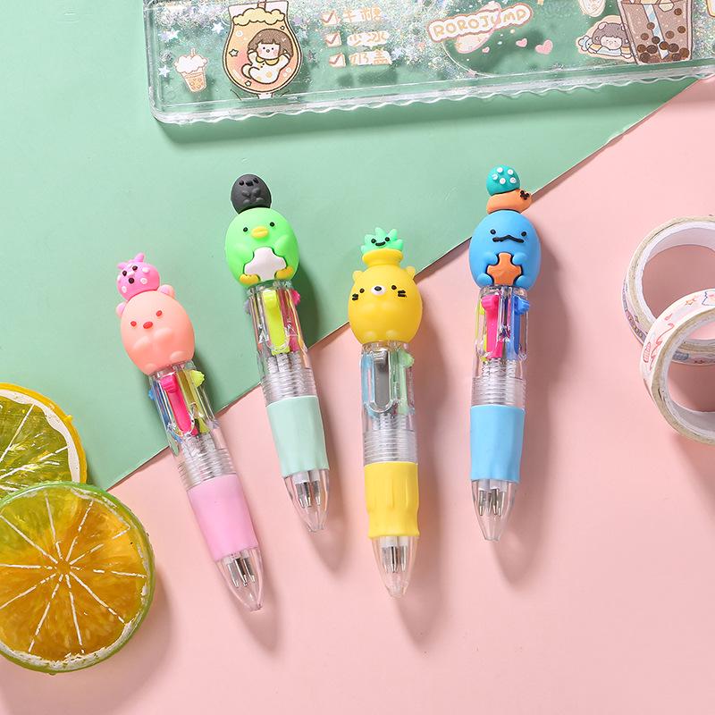 Korean Cute Animal Head 4-Color Click Ballpoint Pen