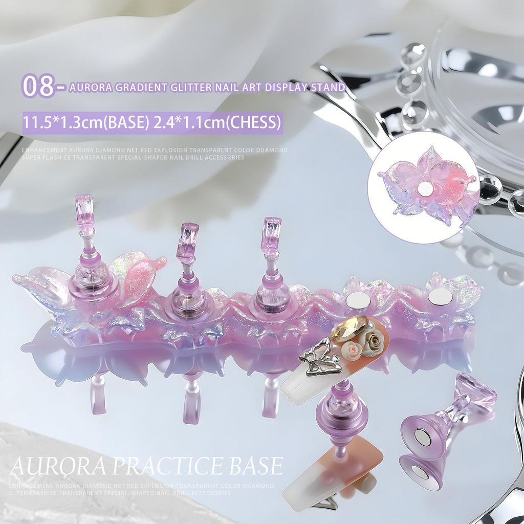 1set Flower Laser Aurora Ice Clear Magnetic Nail Tip Display Stand for Manicure Press-On Nail Training Acrylic Showing Shelves