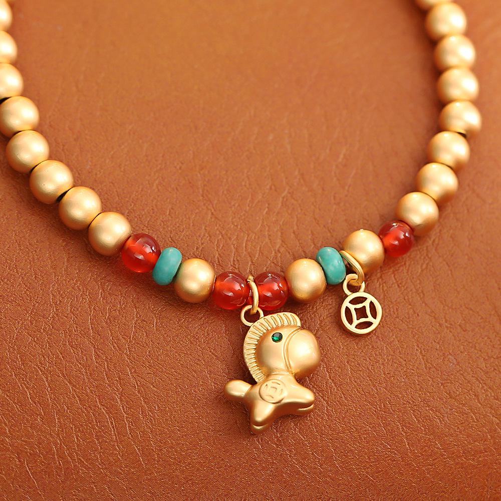 Lucky Animal Pony Clavicle Chain Horse New Creative Retro Money Bracelet for Women Horse Year Fashionable Jewelry Beads Accessories