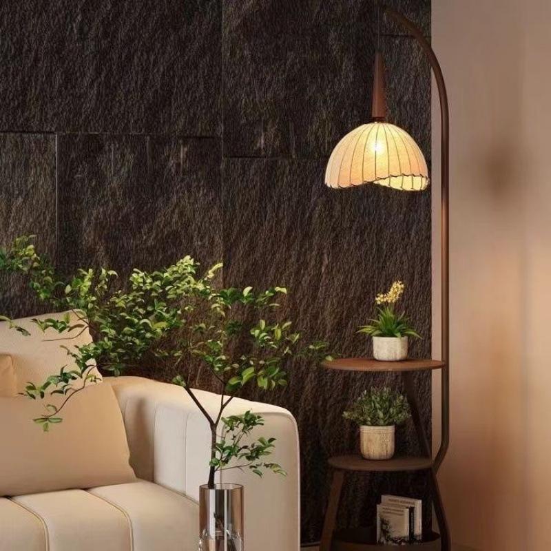 Retro Chinese-Style Floor Lamp: Dual-Use Bedside/Side Table Fishing Lamp for Living Room or Bedroom Ambiance