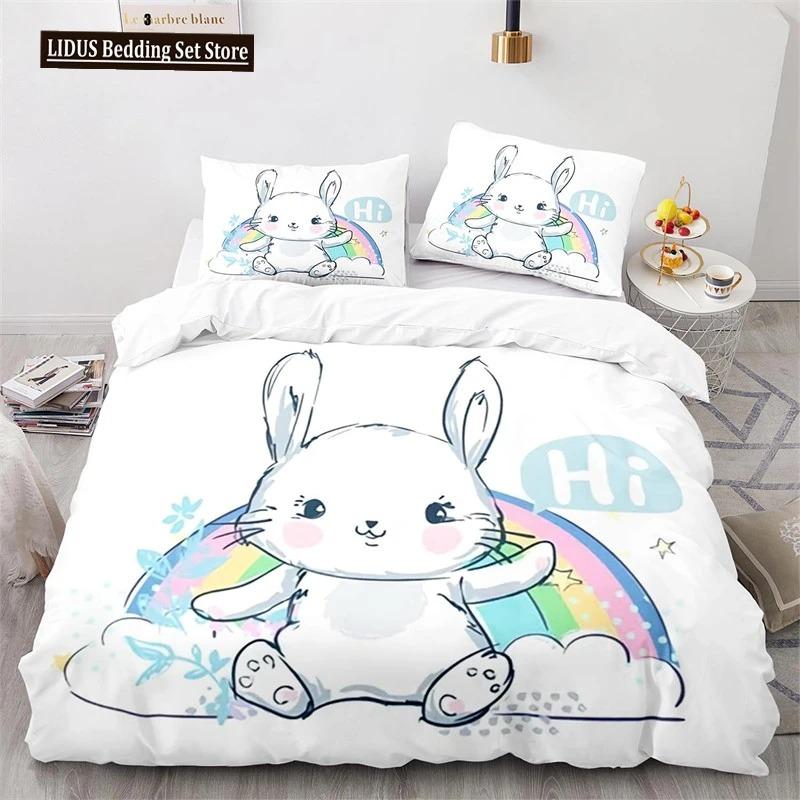 Copripiumino Animali Cartoni Animati Simpatico Set Letto Coniglio Arcobaleno Microfibra Fauna Selvatica Copripiumino Misura Singola Per Bambine Bambini Stanza Kawaii