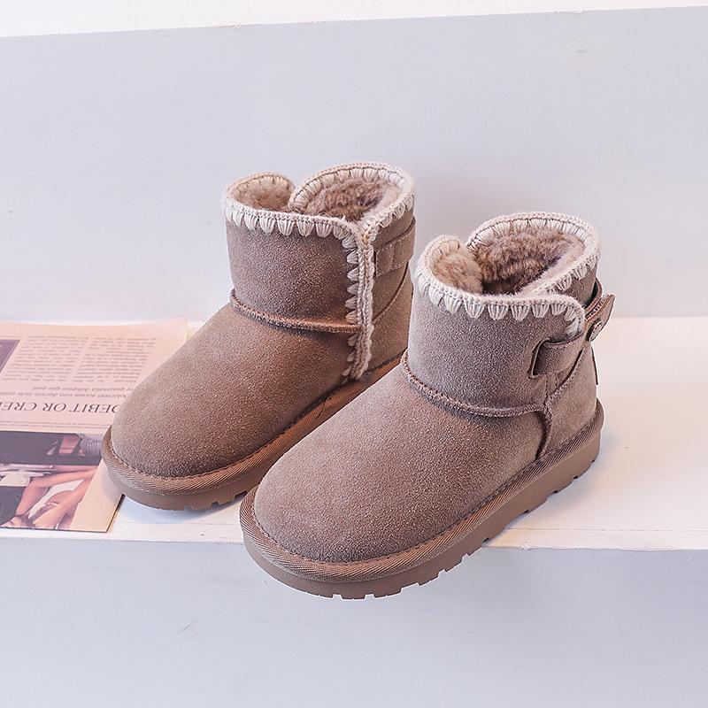 Handmade Yarn Lace Girls Snow Boots Children's Large Cotton Warm Boots Frosted Leather Princess Cotton Boots