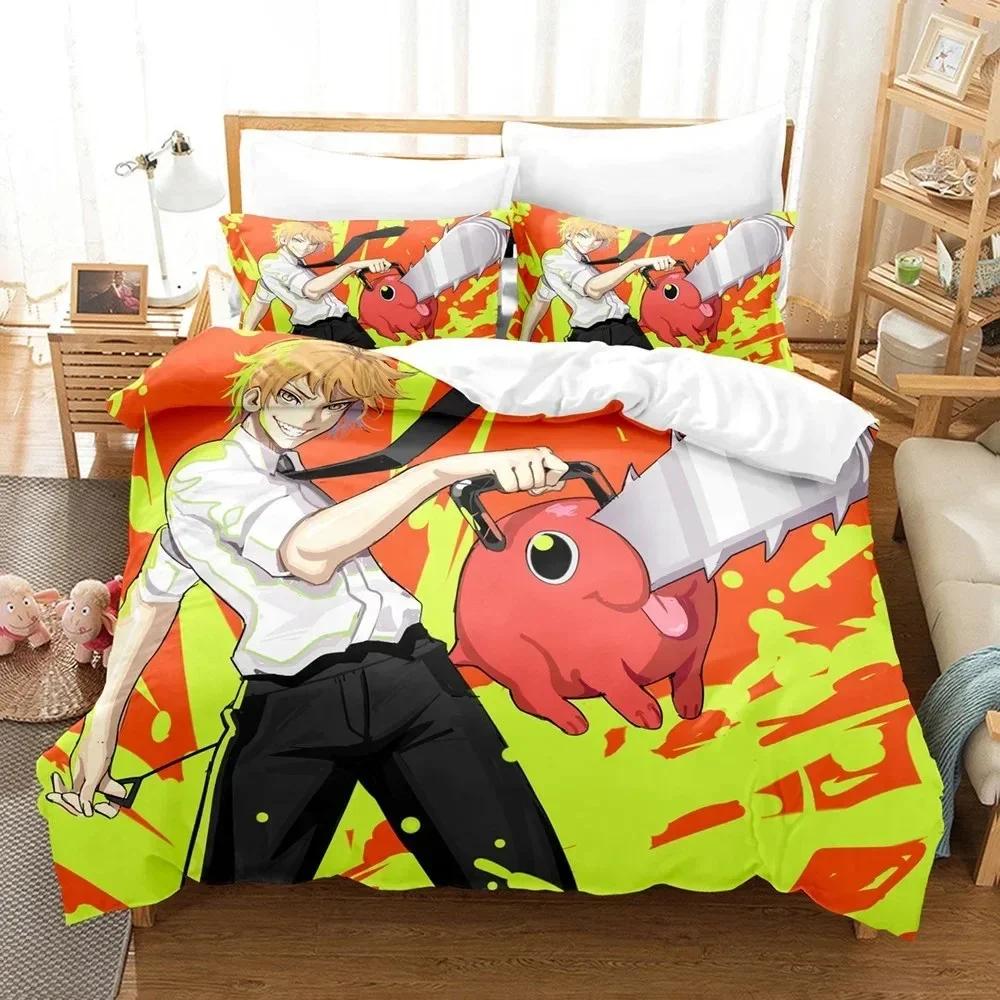 Chainsaw Man Beding Set Anime Carton Twin Beding Set Double 3 Piece Bed Soft with Soft Fabric Duvet Cover Double King Cover Home Textile