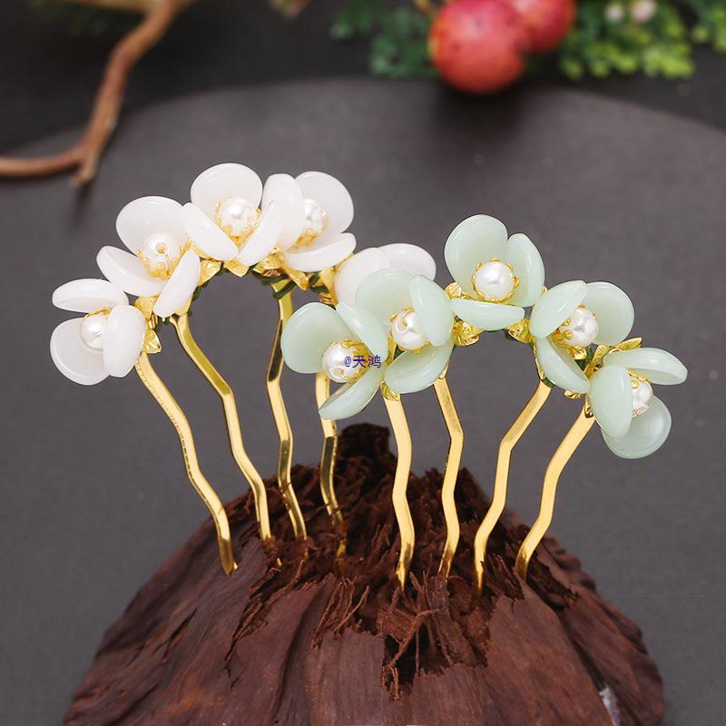 Pearl Flower Hanfu Hairpin and Comb Set for Women