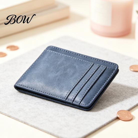 Compact Wallet for Travel Slim Card Holder Men, Minimalist Credit with ID Window, Simple Solid Color Men Multiple Slots, Pocket Business