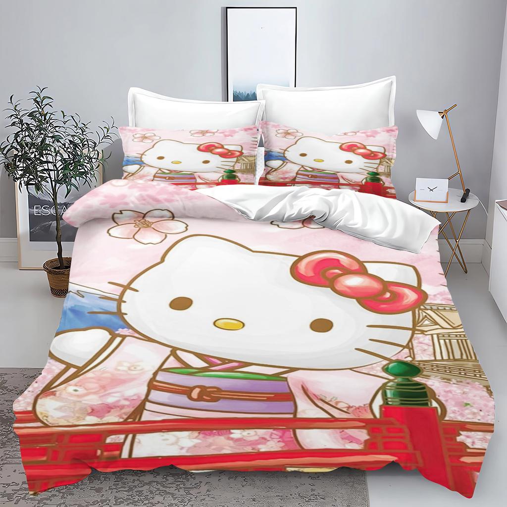 Hello Kitty Comforter Sets Bedding Set Duvet Cover King Size Queen Twin 3D Children'S Bedding Set 3-Piece 1 Quilt Cover