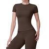 Women's Plain Round Neck Quick-Dry Yoga T-Shirt - Summer Slim Fit Fitness Top