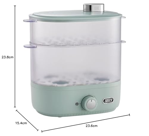 Toffy Compact Food Steamer K-FS1, Steams Food, Healthy, Simultaneous Top and Bottom Cooking, Timer, Cooking Cup, Perfect for Boiled Eggs and Baby Food