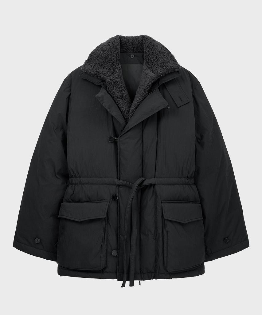 Noirer Shearling Detachable Goose Half Padded Jacket (Black)