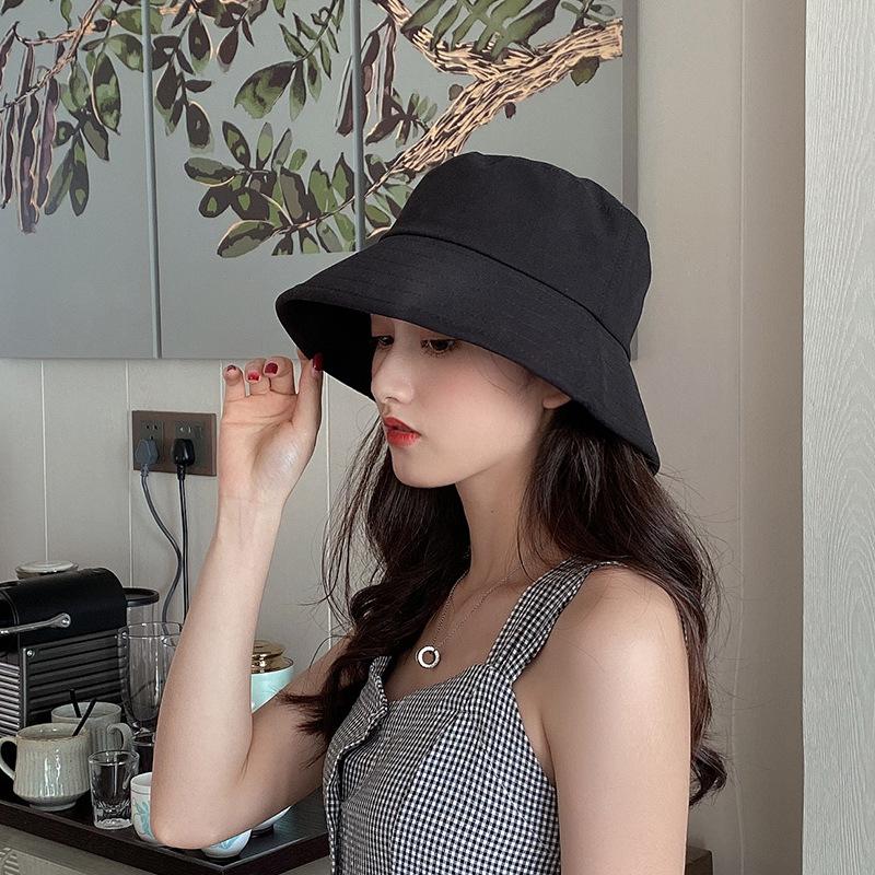 Solid color bucket hat for men and women four seasons versatile big eaves sunshade basin hat outdoor UV protection face small sunscreen hat