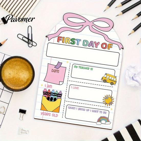 Wooden Message Board for Classroom First Day of School Board, Reusable Erasable Chalkboard Design, Creative Ornaments Stable Base Photo Prop