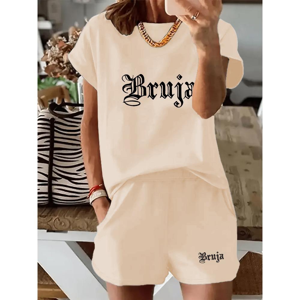 

Summer Simple Gothic Style Bruja Cursive Set, Color-Blocking Design, Loose and Versatile Daily Commute Outfit, Women s Clothing S
