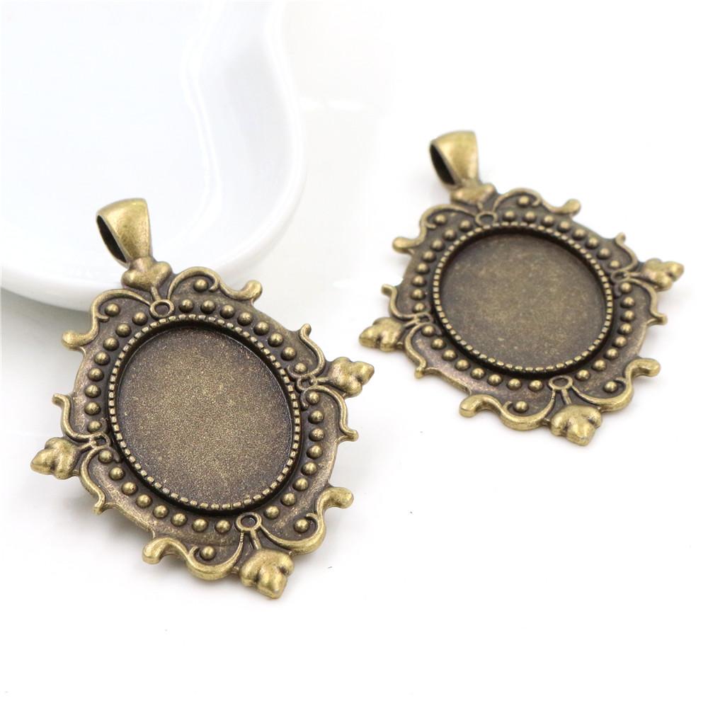 5 pièces 18x25mm Taille intérieure Plaqué Argent Antique Bronze Noir Style Mode Cabochon Camée Base Support Pendentif Apprêts pour collier
