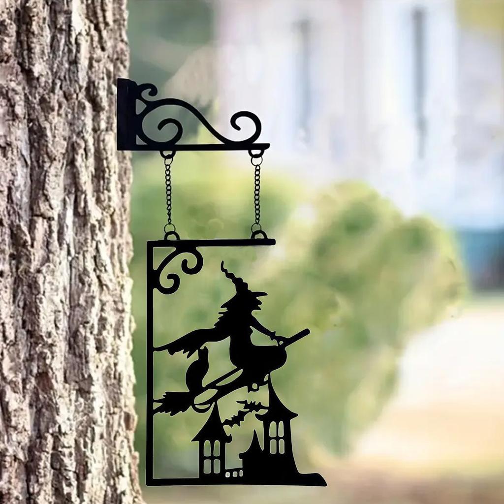 Halloween Silhouette Metallschild, Hexe Metall-Silhouette, Hexe Silhouette Gartenschild, Umriss Wanddeko, Metall, für Halloween-Deko