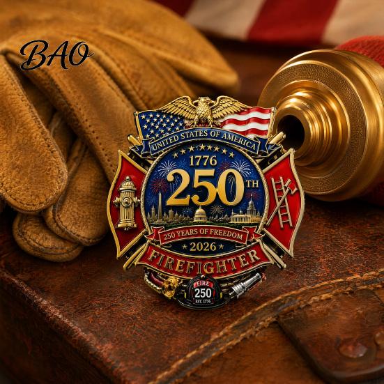 Firefighter Gift Commemorative Enamel Brooch Pin, US 250th Anniversary Patriotic Badge Pin Badge, Symbol Jewelry for Jackets Hats Uniforms Tribute