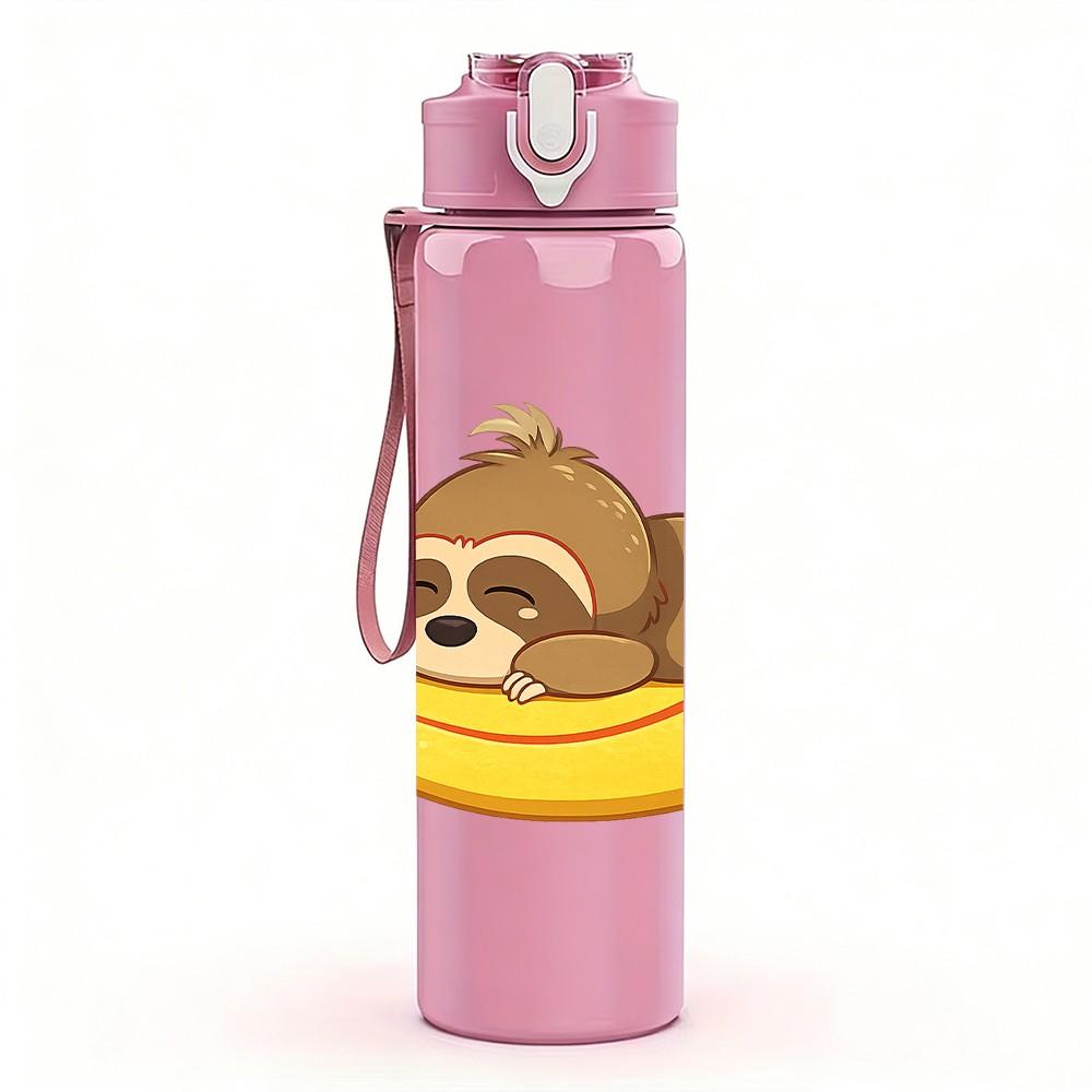 1PC Sloth On Banana Fruit Cartoon Print 750ml Color Plastic Sports Water Bottle Leakproof Flip Straw Lid Suitable for Sports Office Home Use