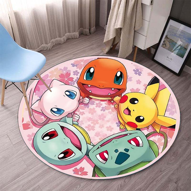 Non-Slip Round Carpet Pokemon Cartoon Gaming Mat Pokemon Carpets Floor Mat Carpet Cute Floor Rug Bedroom Rug
