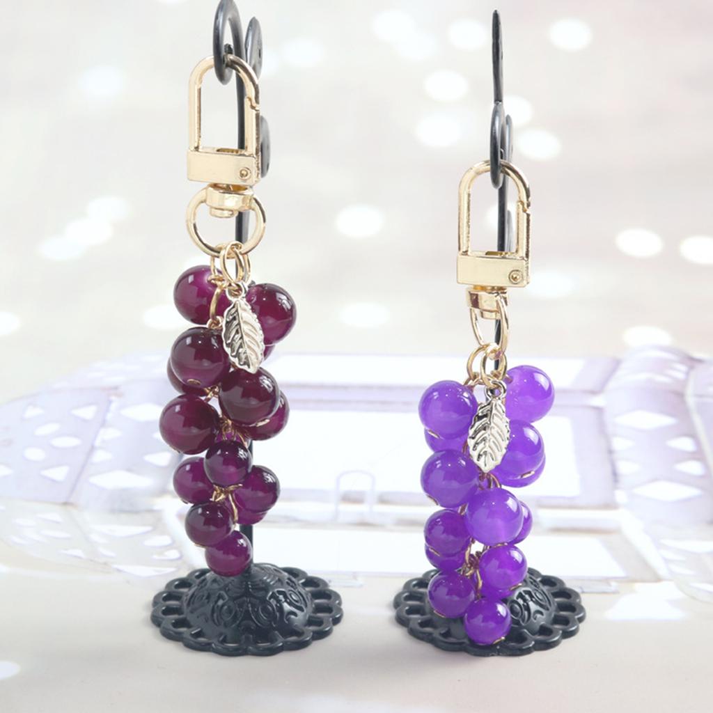 Crystal Grape Charm Keychain Sweet Cool Simulated Fruit Keyring Pendant Bag Hanging Ornament Women Backpack Decorations