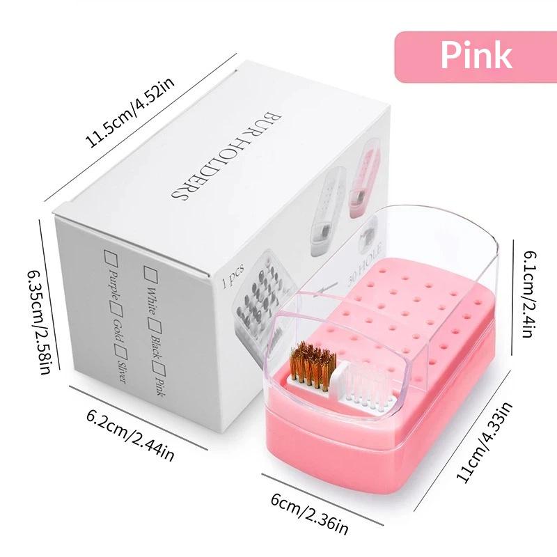 Nail Drill Bits Holder 30 Holes Dustproof Organizer Case With Cleanning Brush Salon Professional Manicure Display Stand