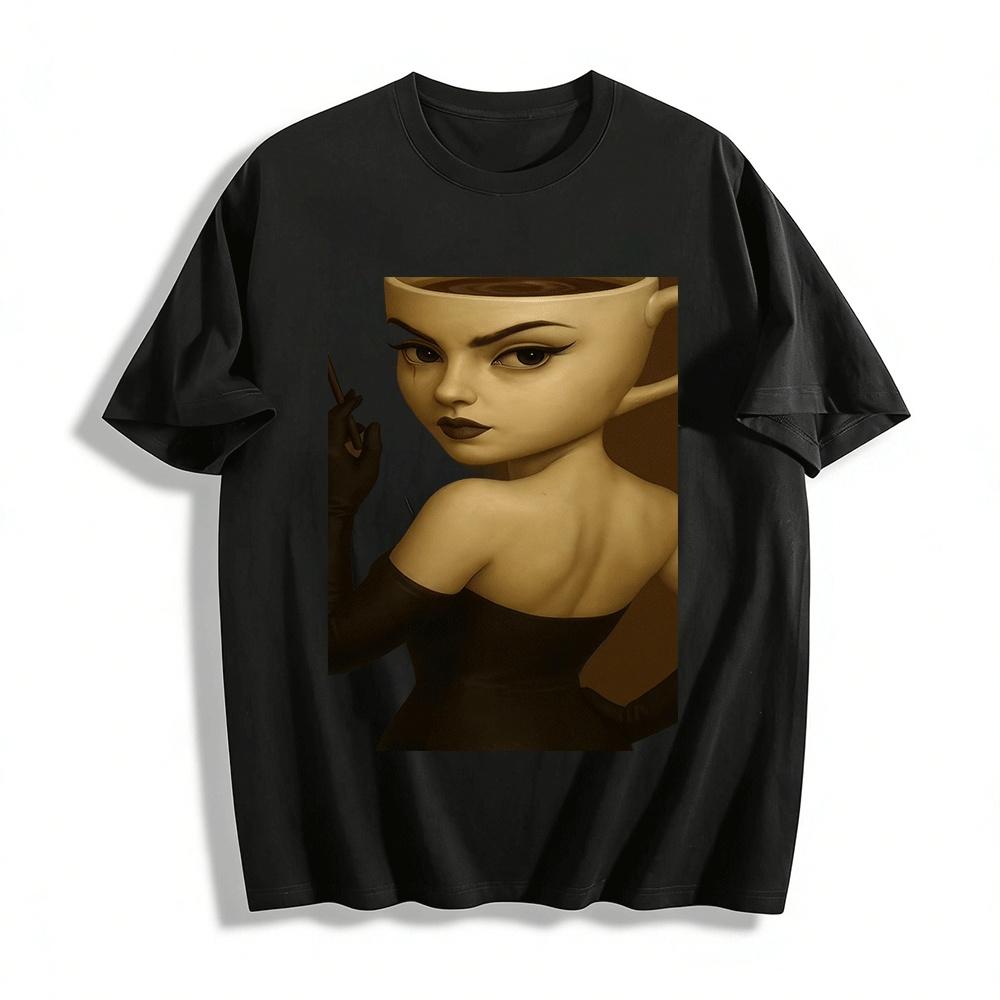 Dark Style Anthropomorphic Coffee Cup Printed Top Pure cotton T-shirt XXS