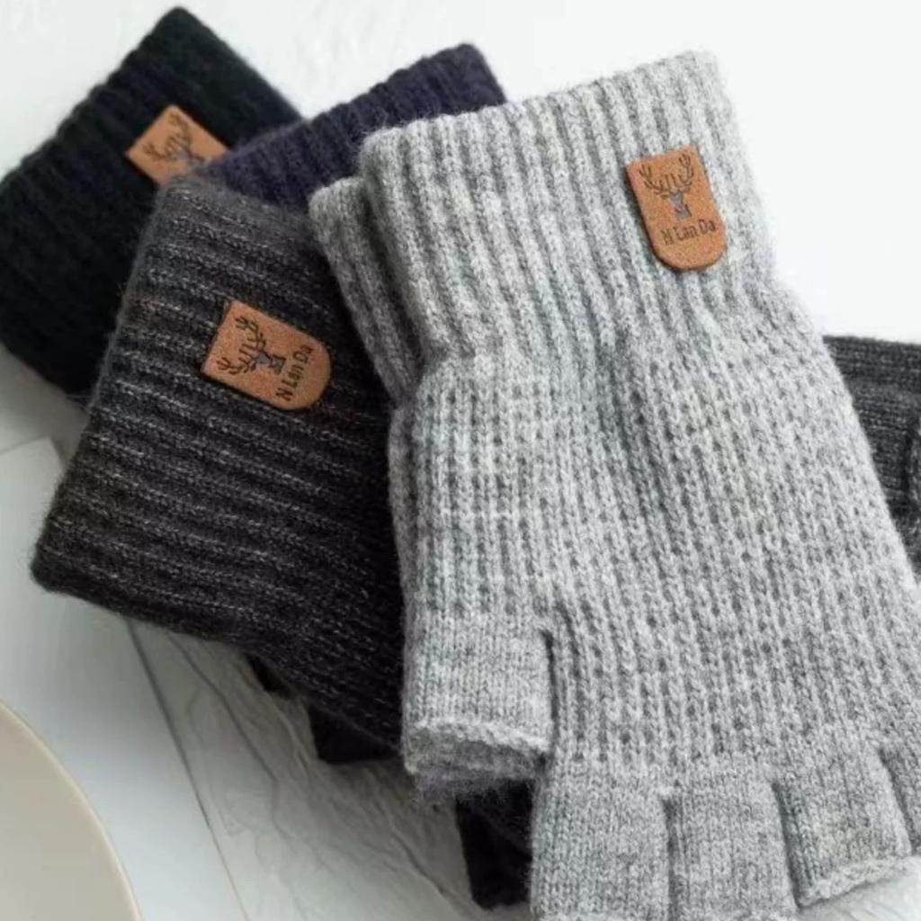 Warm Half Finger Gloves Men Exposed Fingers In Winter Half Fingerless Cycling and Driving Thick Wool Knitted Fingers To Prevent Cold