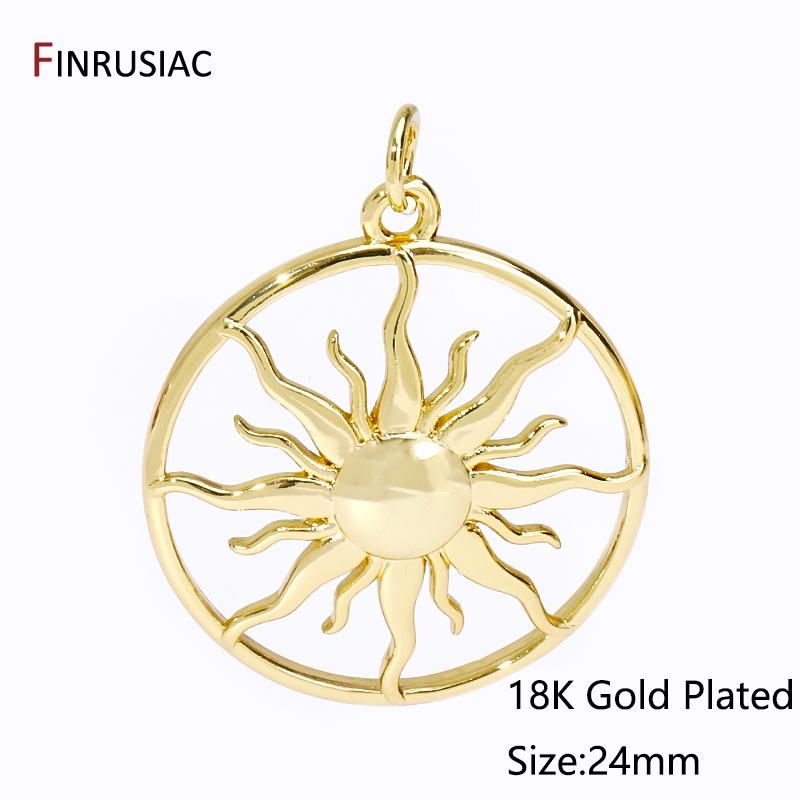 

Fashion 18K Gold Plated Brass Hollow Sun Charms Round Pendant For DIY Women Necklace Making Supplies Findings 1 piece