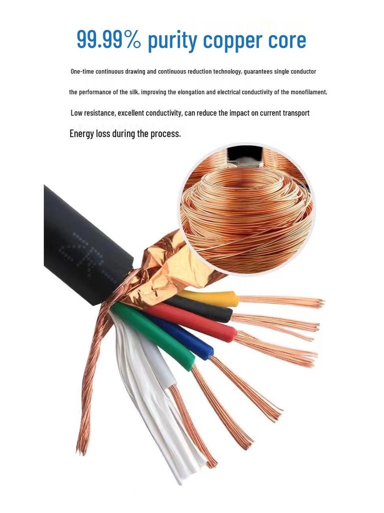 Pure Copper Shielded Signal Cable - RVVP 2/3/4/5/6 Core, 0.5/0.75/1.0/1.5/2.5 Sq. Sheathed