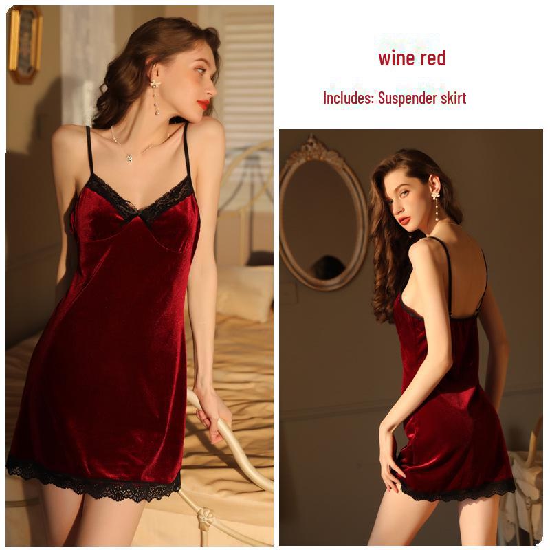 

Ночная рубашка Secret Love Orange Lace Velvet - Сексуальное нижнее белье и пижамы suspender skirt; L бордовый