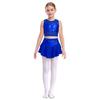 Girls Dance Performance Outfit Sleeveless Crop Top Cutout Back Design Sheer Mesh Patchwork Shiny Sequins Tiered Skirt