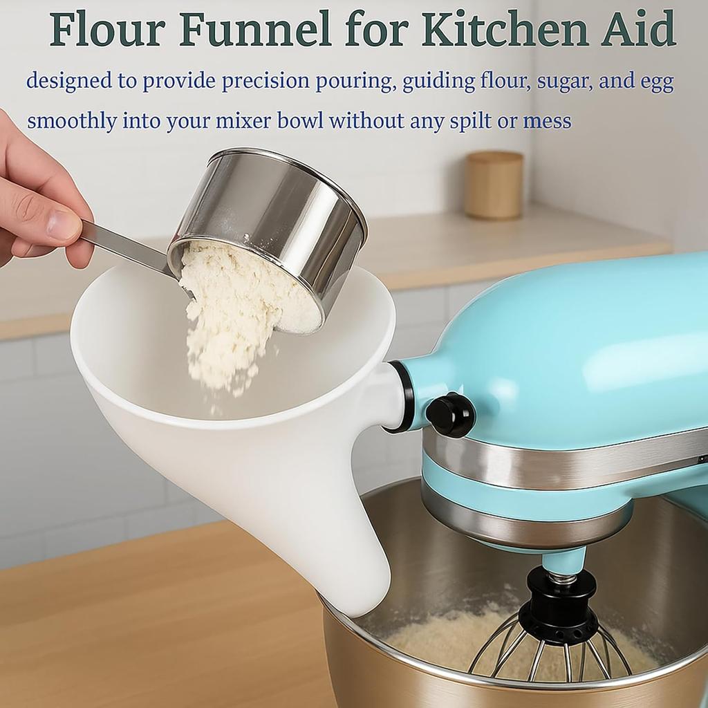 Flour Funnel for Kitchen Plastic Funnel with Easy-Pour Attachment Fits KSM150 5-Quart Tilt-Head Mixers Baking Accessory