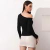 Autumn And Winter New Stock Sexy Hollow Waist Casual Long Sleeved Women'S T-Shirt Top