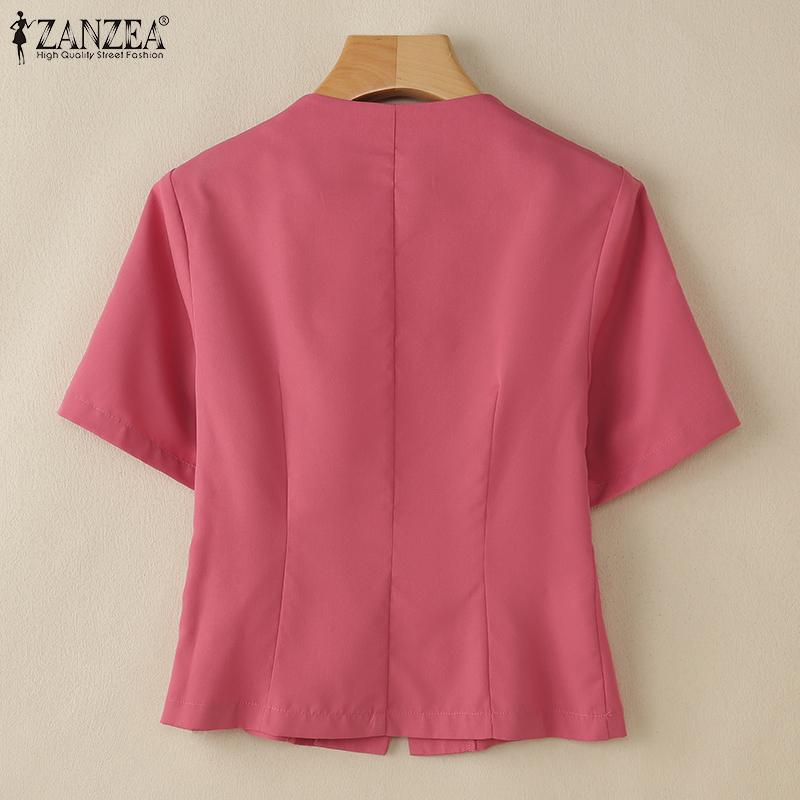ZANZEA Women Summer V-Neck Solid Color Casual Short Sleeve Blouse
