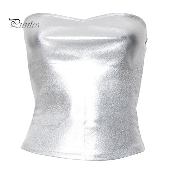 

Сексуальные топы-бандо, женские облегающие топы с горячим тиснением, без бретелек, без рукавов, однотонные, повседневные блузки с обнажением пупка, клубная одежда S серебряный