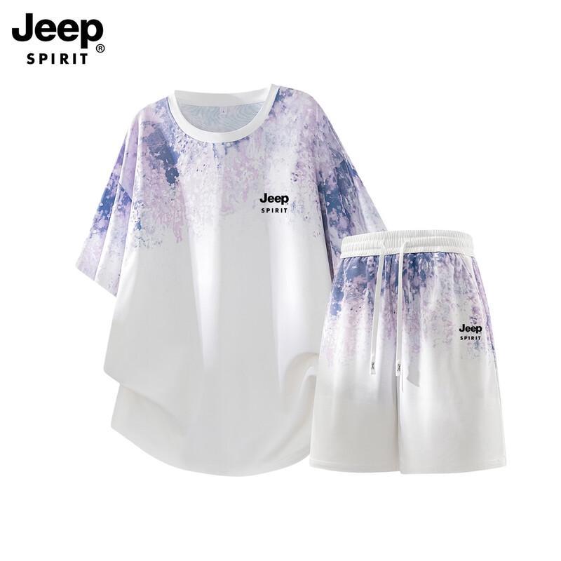 JEEP SPIRIT Men s Tie-Dye Short Sleeve Shorts Set L