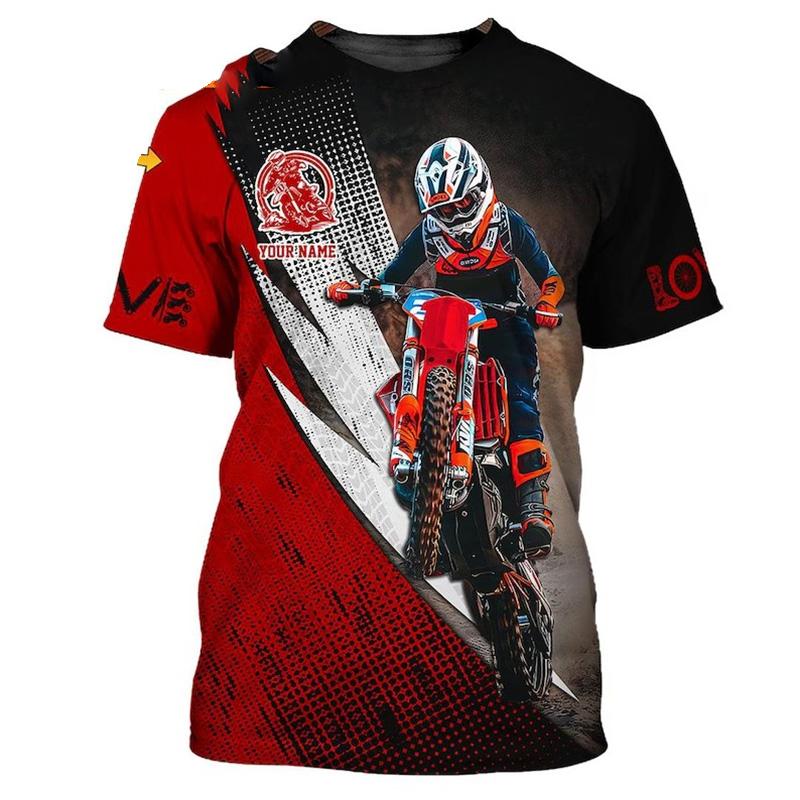 Motocross Theme Print T-shirt Men's Clothing Customized Name Outdoor Sport T Shirts Cool Pattern Personality Gift Men Tee Top