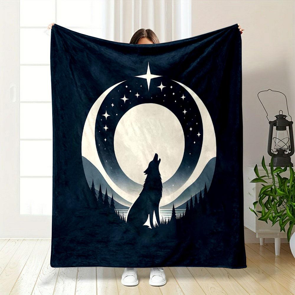 Wolf Howling at Moonlit Night print blanket soft and cozy perfect for the living room bed sofa or a nap,gift