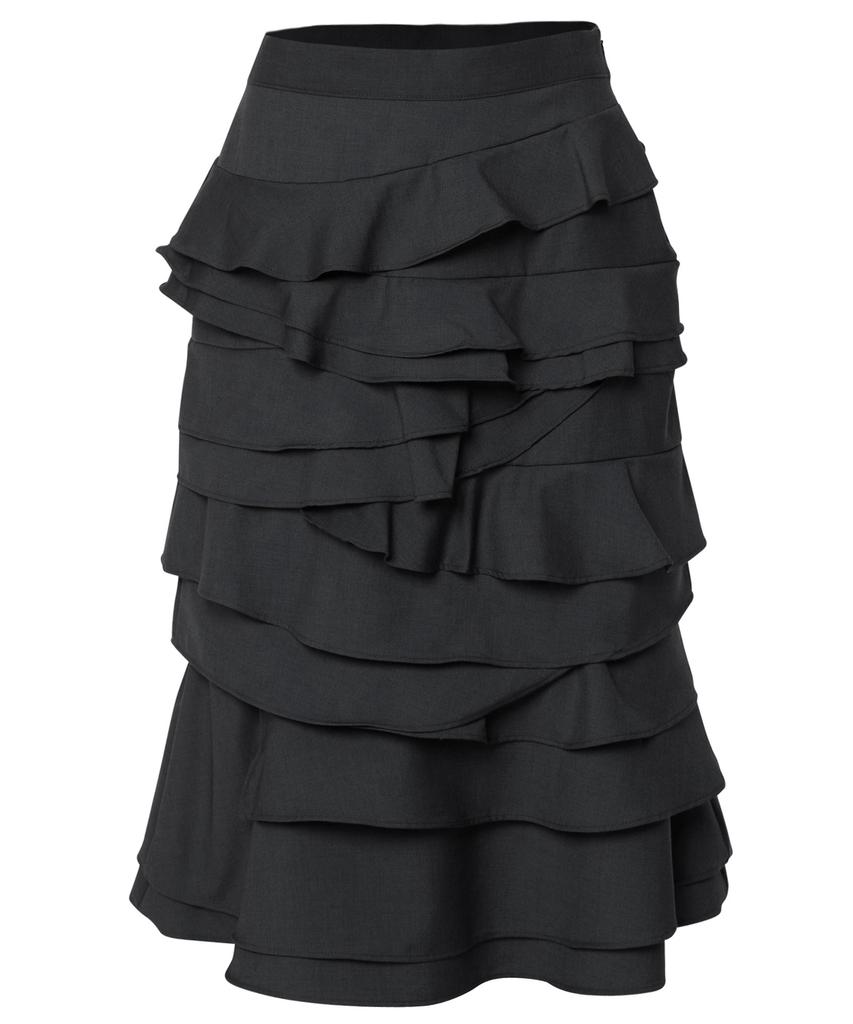 Peulleeoeob Faye Frill Midi Skirt (Fl-246_Black)