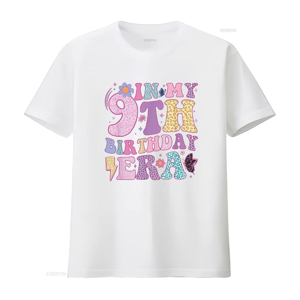 In My 9th Birthday Era Nine Bday 9 Year Old Girl T Shirt Vintage Washed Top For Everyday Wear Fashion Casual Homme Unisex