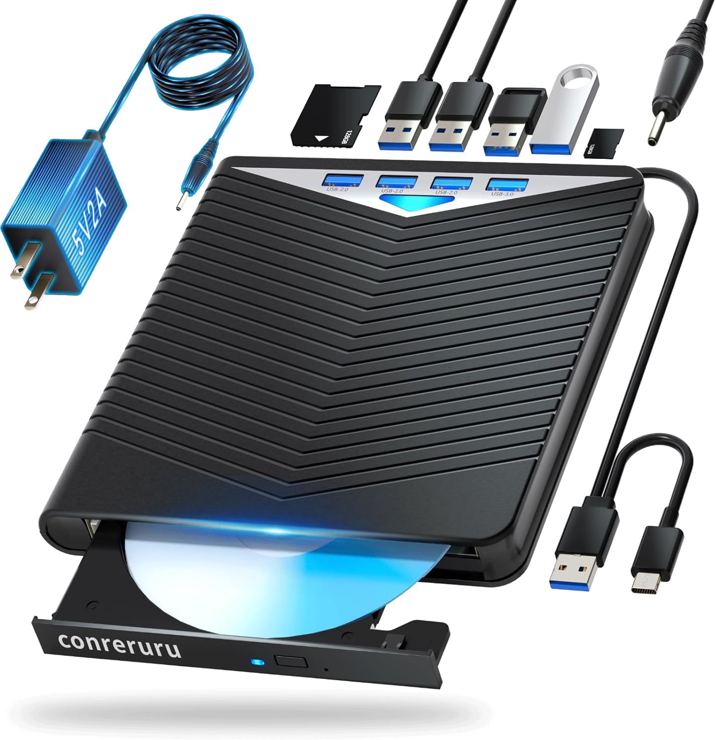 

Conreruru External Drive C Compatible Player Portable Drive Compatible with Power Adapter 120cm Power Cable Included [Japanese Manufacturer] Blu-ray чорний