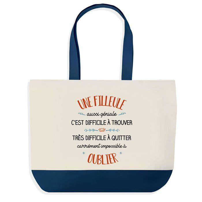 Tote bag - PLANETEE - Shopping Bleu Filleule Aussi Géniale - Coton - Imprimé en France - Anses solides