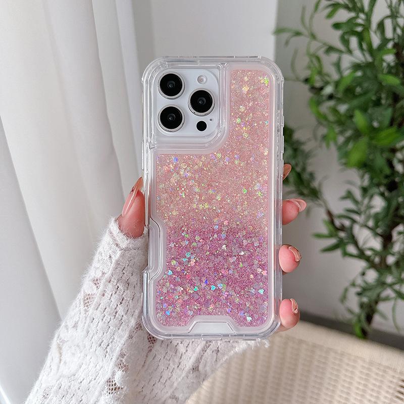 Three-in-one Mobile Phone Case for IP16promax Glitter Glue TPU Colorful PC