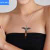 European and American fashion angel wings natural crystal stone faceted hexagonal column pendant necklace necklace
