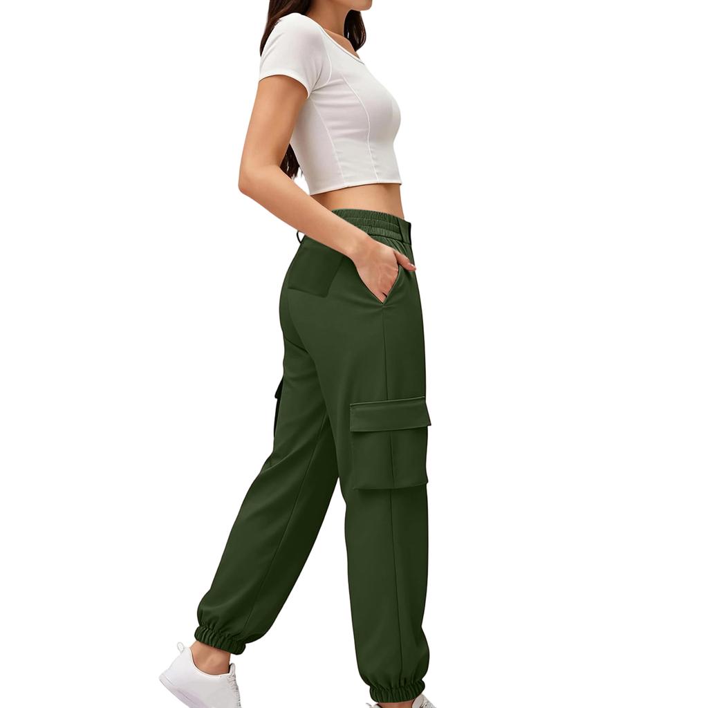 Women's Color Work Pants With Pockets, Casual Straight Leg Pants