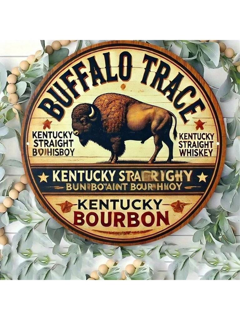 Round Buffalo Trace Metal Tin Sign Bar Pub Wall Decor