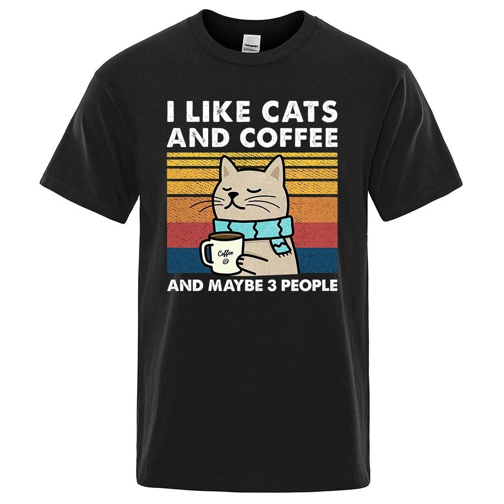 Ανδρικό Μοντέρνο T-Shirt: Αστείο 'Μου Αρέσουν οι Γάτες και ο Καφές' Streetwear