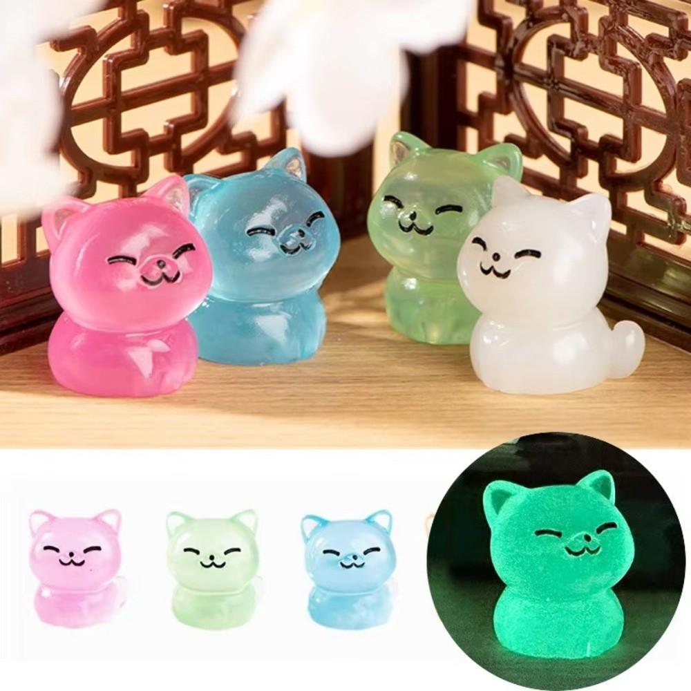 Resin Luminous Cat Figurines Tiny Miniature Lucky Cat Cute Glow Dark Ornaments for DIY Home Decor