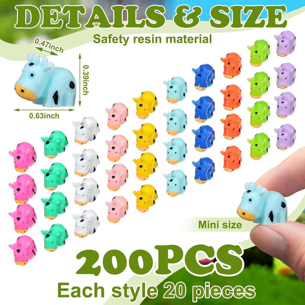 Liliful 200 Mini Resin Cows Bulk Small Plastic Cows Figurines Cute Miniature Cows Animals Figurines Ornament for Moss Landscape Decoration Dollhouse