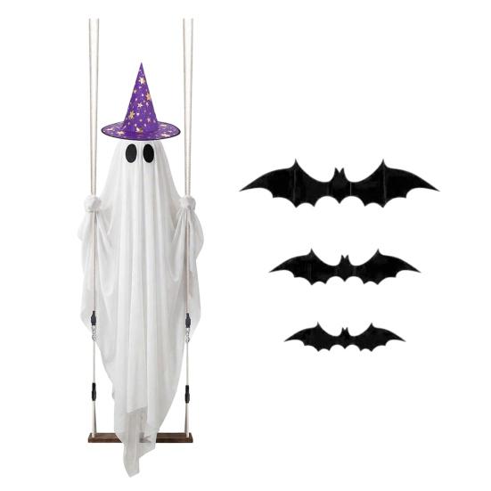 Gruselige Outdoor-Halloween-Dekorationen Schwingendes Geister-Hängeornament mit LED-Lichterkette für Dekoration, Verstellbare Große Festival-Dekoration Leuchtende Fledermaus